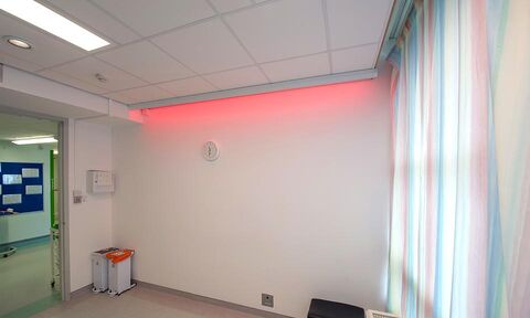 Image of the Hull Royal Infirmary, Dementia Lighting Research installation.